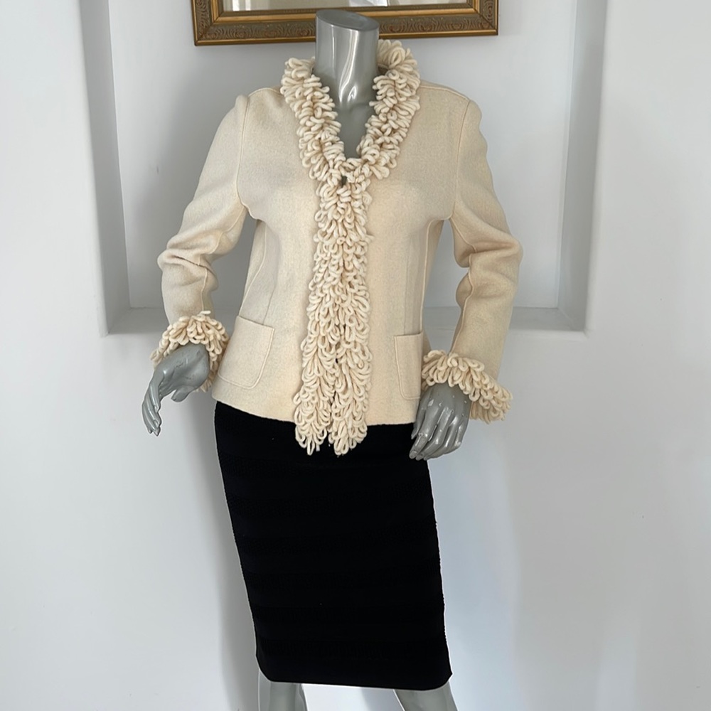 Vintage 90's Carlisle Women Wool Fringe jacket Beige Size 4